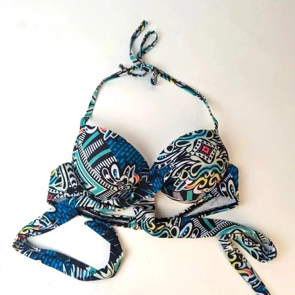 Sexy Folk Totem Neon Sling Bikini Top / Medium - Picture 3 of 6